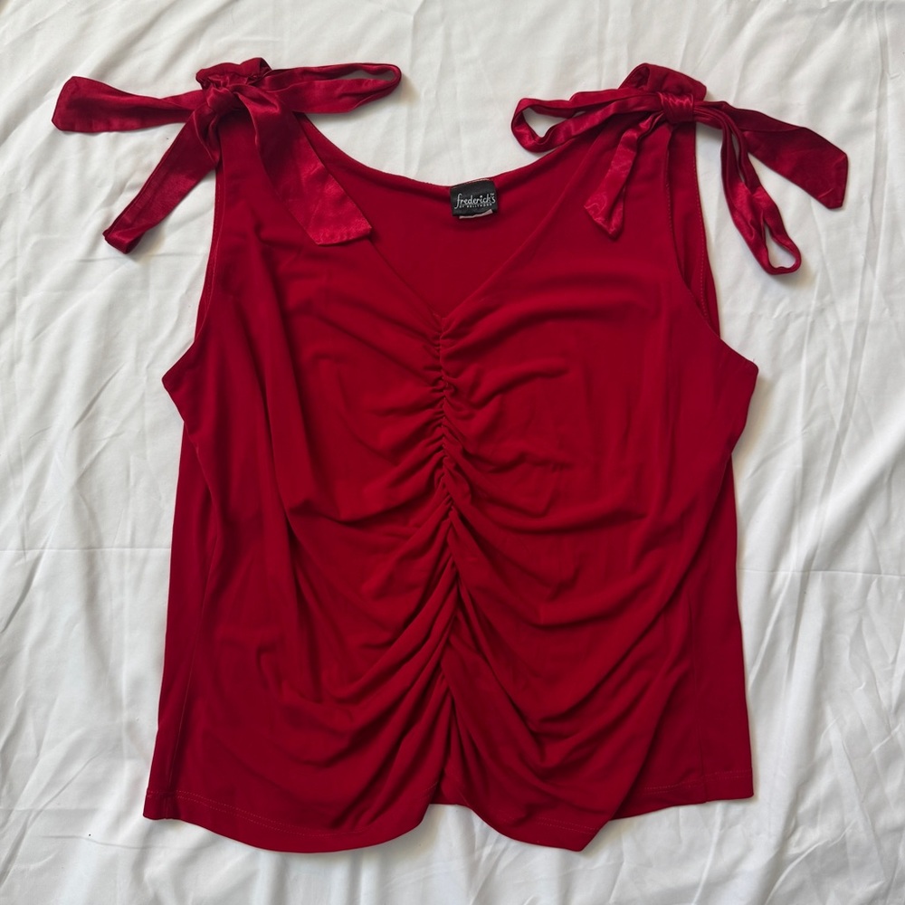 Vintage 90s Red Ruched Sexy Blouse Top by Fredericks of Hollywood - Picture 2 of 6